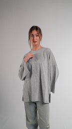 GREY MELANGE LONG SLEEVE OVERSIZED T-SHIRT