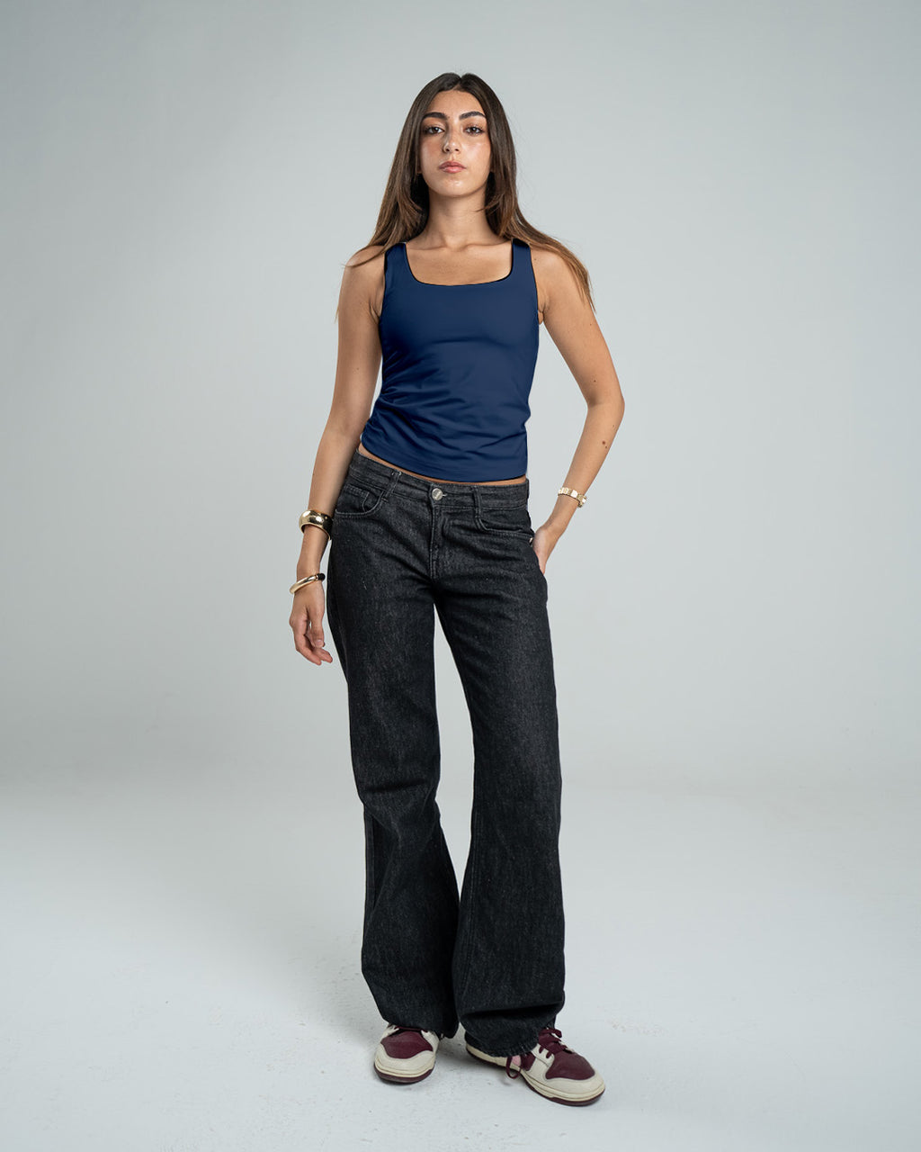 NAVY TANK TOP MICROFIBER WIDE NECK