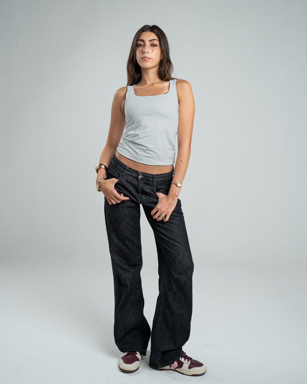 SILVER TANK TOP MICROFIBER WIDE NECK